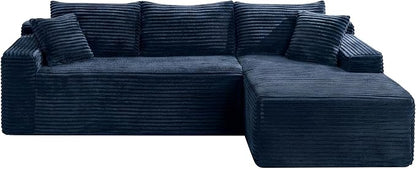 95" L-Shaped Right Facing Cloud Sectional Couch for Living Room, Modular Compressed Boneless Sectional Sofa Corduroy Boneless Corner Foam Sofa W/Chaise Lounge and Pillows
