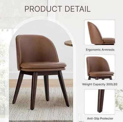 KISLOT Wooden Dining Chairs Set of 2, Faux Leather Upholstered Modern Dining Room Chairs with Double-Layer Thick Seat Cushion & Ergonomic Backrest for Restaurant, Kitchen and Café, Brown