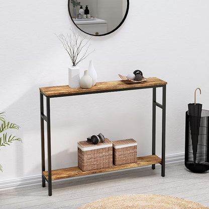Timberer Narrow Console Table, 39.4” Sofa Table with Adjustable Shelf, 2-Tier Long Skinny Table for Hallway, Entryway, Living Room, Foyer, Rustic Brown