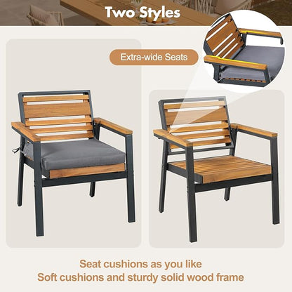 Quarte Stylish 7-Piece Acacia Wood and Iron Dining Set with Removable Cushions – Perfect for Indoor and Outdoor Family Gatherings (Gray/m+w)