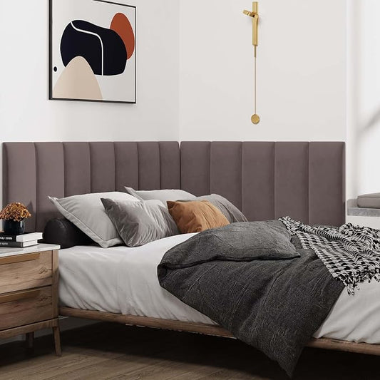 iNOW Wall Mounted Upholstered Headboard King, 3D Peel and Stick Soundproof Wall Panels, Reusable and Removable Padded Leather Bed Headboard, 12 Panels 9.84" x 23.62", Dark Skin