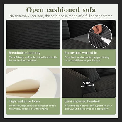 106" Modular Sectional Sofa with Reversible Chaise, Black Corduroy L-Shaped Cloud Couch for Living Room Apartment, 3-Piece Set, No Assembly Required, High-Density Supportive Foam