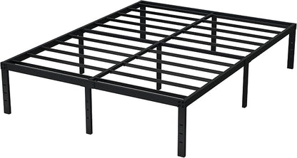 EMODA 16 Inch Bed Frame Queen Size Heavy Duty Metal Platform No Box Spring Needed with Steel Slat Support, Easy Assembly, Black