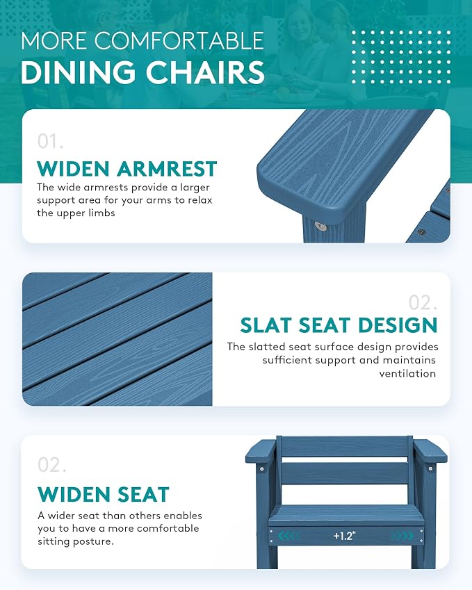 SERWALL HDPE and Aluminum Outdoor Dining Set for 8, Blue | 60" - 83" Expandable Outdoor Dining Table and 8 HDPE Chairs, All Weather Outdoor Furniture Set