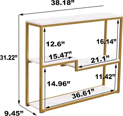 loglus Console Table for Entryway, Faux Marble MDF Sofa Table with Golden Frame, White Marble, 9.45" D x 38.18" W x 31.22" H