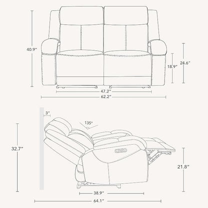 Watson & Whitely Genuine Leather Power Loveseat Recliner Sofa, 2 Seat Wall Hugger Reclining Sofa with Power Headrest & Charging Ports, Dual Recliner Sofas for Living Room, RV, Cream