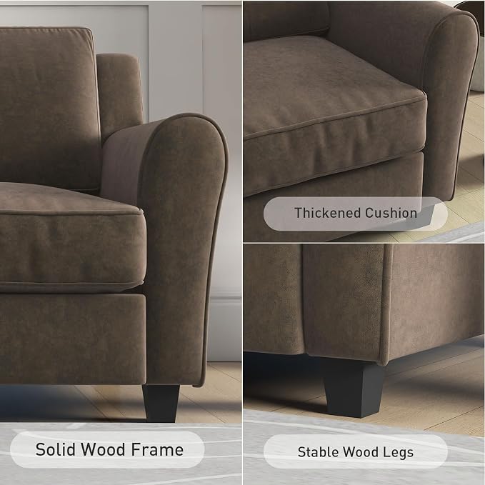Bonzy Home 80.7" Brown Couches for Living Room, 3 Seater Modern Comfy Sofa with Thick Cushion for Home Apartment Office