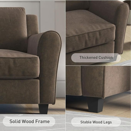 Bonzy Home 80.7" Brown Couches for Living Room, 3 Seater Modern Comfy Sofa with Thick Cushion for Home Apartment Office