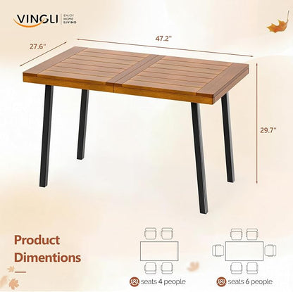 VINGLI 48 Inch Solid Wood Dining Table for 4-6, Walnut Rectangular Kitchen Table with Waterproof Tabletop for Indoor & Outdoor Use, Pine Wood Dinner Table for Patio, Dining Room, Kitchen, Apartment
