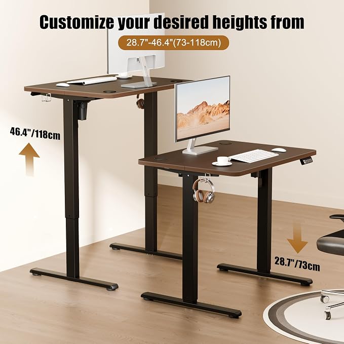ERGOMAKER Electric Standing Desk, 31.5" x 23.6" Height Adjustable Sit Stand Desk with Splice Board for Home Office, Computer Desk Memory Preset (Black Frame, Walnut Desktop)