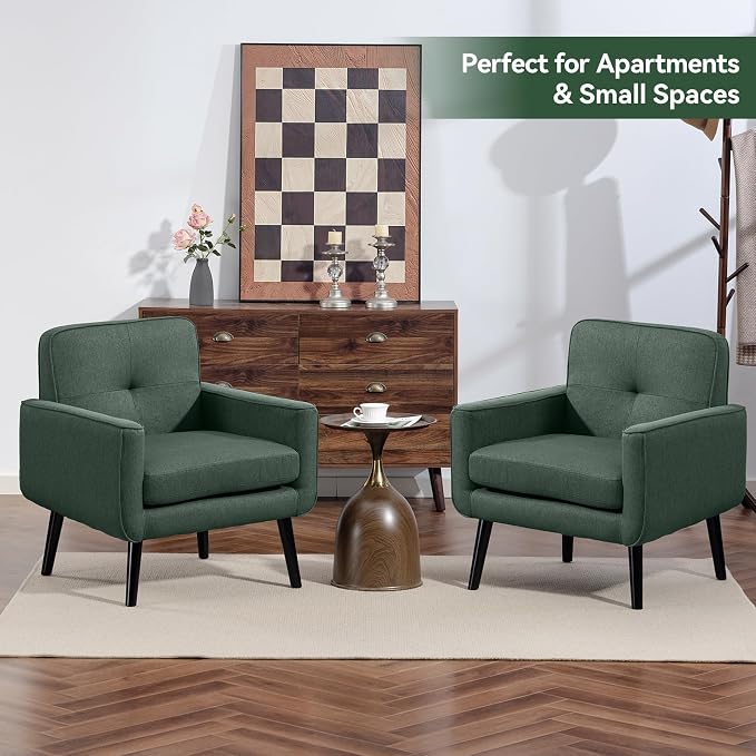 Vogue Furniture Direct Mid Century Accent Chair, Fabric Modern Chair with Wooden Frame, Cozy Armchair Reading Chair with Comfy Back for Apartment, Living Room, Bedroom, Small Space, Corner, Green