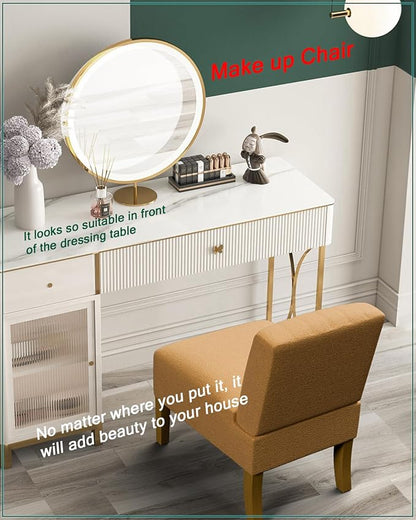 VIRRMO Armless Accent Chairs Set of 2 for Living Room, Modern Slipper Chair Living Room Chairs with Solid Wood Legs,Makeup Vanity Chair Fabric Comfy Upholstered Arm Chairs Accent Chairs,Yellow
