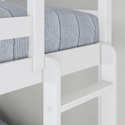 Grain & Grove Bear Twin Over Full Bunk Bed, Sturdy Bunk Bed Frame for Kids, Plywood Bunk with Ladder, Guardrail, and Slats, No Box Spring Required, Brushed White