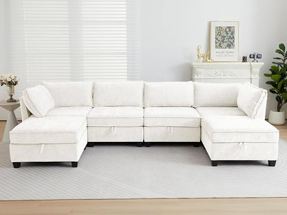 ORRD Oversize Sleeper Modular Sectional Sofa Set, Convertible Couch Bed with Storage, 8 Seater Sofa Modular for Living Room, Office (Beige)