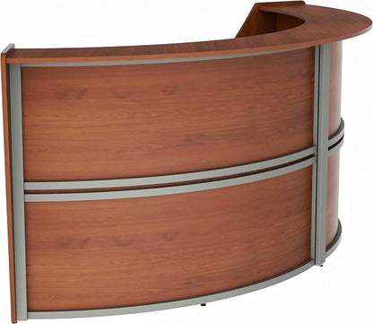 Linea Italia Curved Modern Office Desk Easy to Assembly 2 Panel Reception Counter for Lobby, Salon, 124" x 49", Cherry
