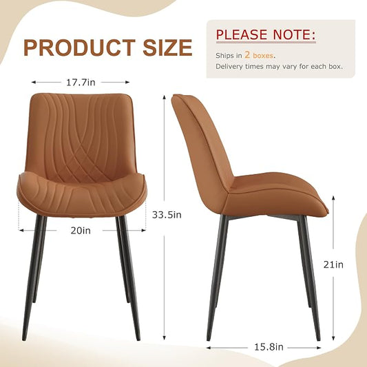 VECELO Dining Chairs Set of 4, Modern Upholstered Faux Leather Cushion Seat and Metal Legs for Kitchen, Living Room, Vintage Cognac Brown