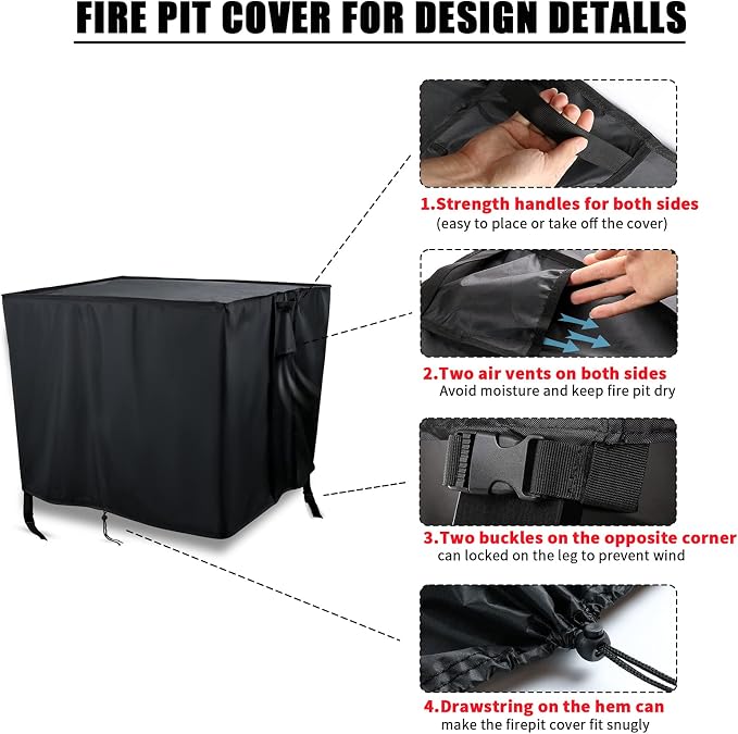 Rectangular Fire Pit Cover 40 inch, Propane Gas Fire Pit Table Cover,Outdoor Waterproof Firepit Table Cover - 40 X 28 X 25 Inch