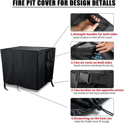 Rectangular Fire Pit Cover 40 inch, Propane Gas Fire Pit Table Cover,Outdoor Waterproof Firepit Table Cover - 40 X 28 X 25 Inch