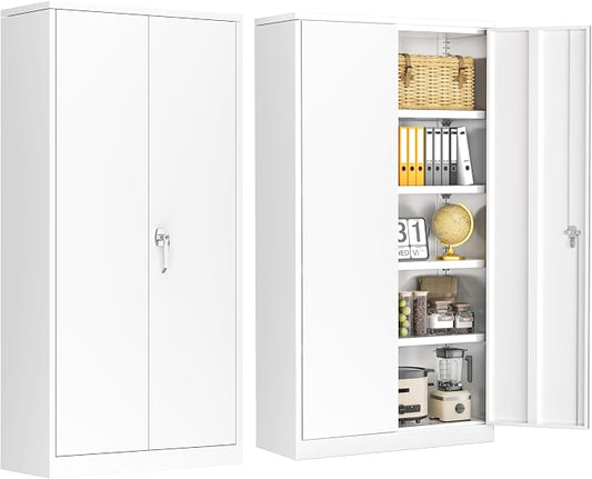 INTERGREAT Metal Lockable Storage Cabinet, 72” H Storage Cabinet with 2 Doors and 4 Adjustable Shelves for Office, Home, Garage, Pantry (Assembly Required, 18”D, White)