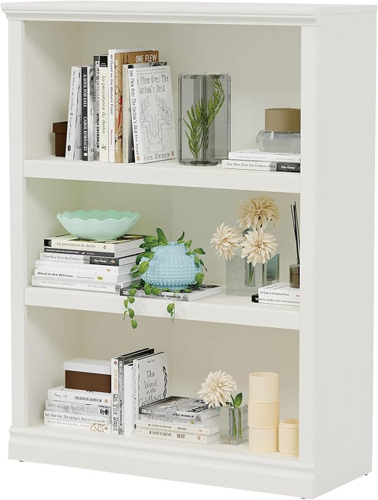 Bevfint 43 in Tall Bookcase, 3-Tier Bookshelf Open Storage, 33 inch Wide Floor Standing Indoor Furniture, Book Cases for Home School Library Office Bedroom Kids, White 3 Tiers