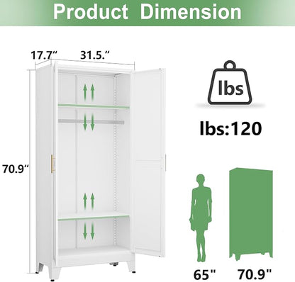 Ckzbx 71" H Metal Armoire Wardrobe Closet, Adjustable Shelve, Clothes Drying Pole, Steel Wardrobe Cabinet for Bedroom (White)