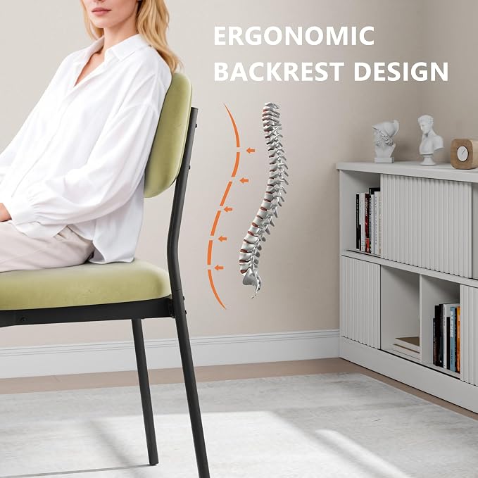 Einhomn Upholstered Dining Chairs Set, Modern Stackable Dining Room Chairs with Soft Velvet Backrest, Kitchen Chairs with Sturdy Metal Legs for Living Room, Restaurant, Set of 6,Light Green