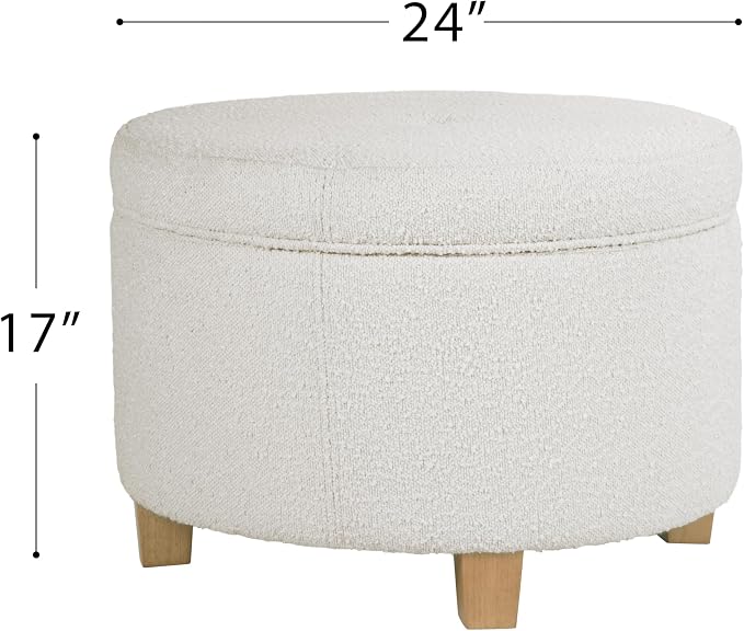 HomePop 24" Large Round Storage Ottoman - Cream Boucle