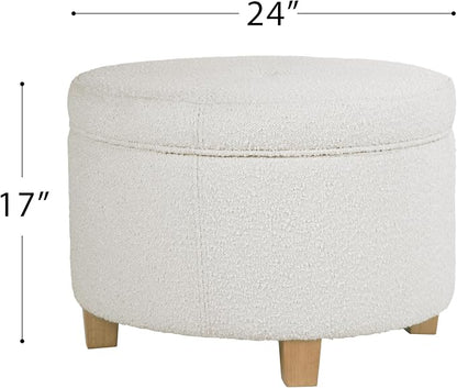 HomePop 24" Large Round Storage Ottoman - Cream Boucle