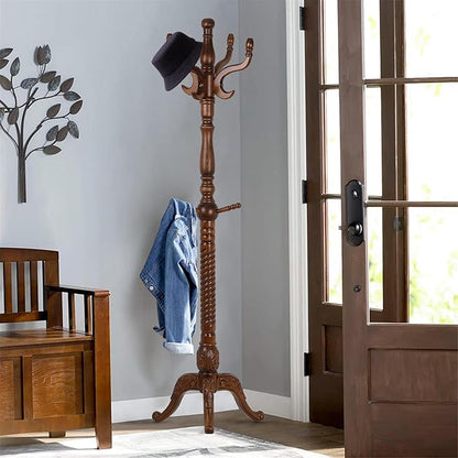 Bekrvio Freestanding Coat Rack Stand with 8 Hooks, 79", Premium Ash Wood | Heavy Duty, Floor Standing, For Entryway Corner, Hallway, Bedroom, Load 160lbs