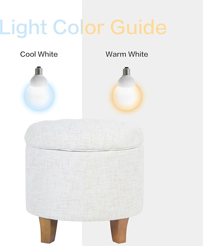 HomePop 19" Button Tufted Round Storage Ottoman - Cream Textured Solid