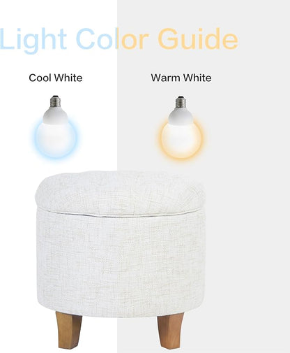 HomePop 19" Button Tufted Round Storage Ottoman - Cream Textured Solid