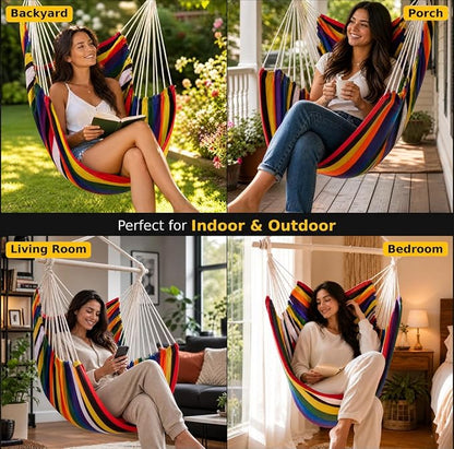 ADVOKAIR Hammock Chair Swing, Heavy-Duty Hanging Rope Swing Seat Supports 500 Lbs, Ideal for Outdoor Patio, Backyard, Porch, Deck & Indoor Bedroom Use