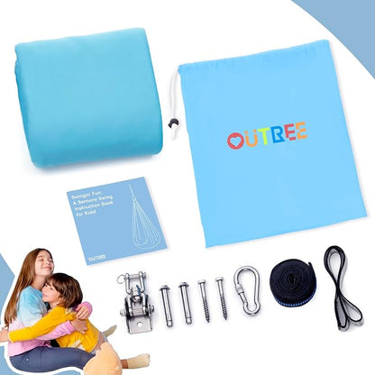 OUTREE Sensory Swing, Double Layer Therapy Swing with 360° Swivel Hanger, Healing & Relaxing Cuddle Sensory Swing for Kids and Adults with Autism, ADHD, Sensory Processing Disorder(Blue and Gray)