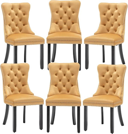 Hixkol Velvet Dining Chairs Set of 6,Upholstered Dining Chairs with Ring Pull Trim and Button Back,Modern Seating for Kitchen, Bedroom & Living Room(Gold)