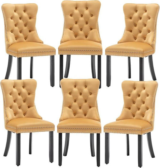 Hixkol Velvet Dining Chairs Set of 6,Upholstered Dining Chairs with Ring Pull Trim and Button Back,Modern Seating for Kitchen, Bedroom & Living Room(Gold)