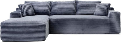 105-Inch L-Shaped Left Facing Corner Compressed Sofa Modular Sectional Boneless Cloud Sofa Floor Foam Couch with Chaise Lounge, Corduroy Corner Boneless Cloud Couch