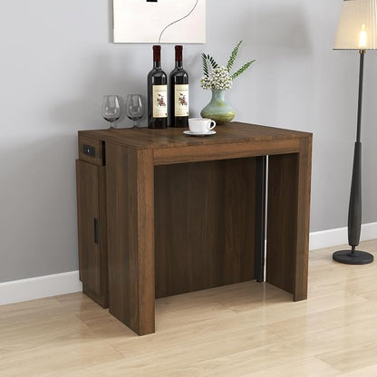24"-118" Extendable Dining Table with Storage for 2-12 People, Modern Space-Saving Extra Long Wood Folding Table with USB & AC Outlets, Multifunctional Conference Meeting Table, Walnut