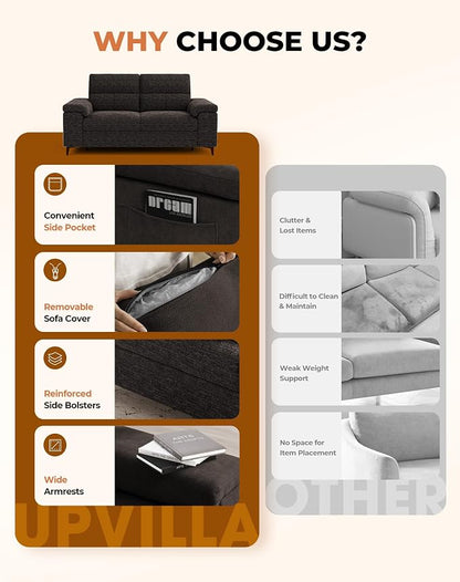 Upvilla 71.25" Modern Sofa Couch for Living Room, Deep Seat Sofas with 8” Cushion, Comfy 2-Seater Chenille Loveseat with Convertible Armrest, Removable Sofa Cover, High Leg (Dark Gray)