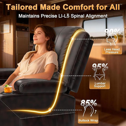 Oversized Manual Recliner Chair, 3X Recliner Home Theater Seating, RV Recliner Single Sofa with Storage, Cup Holder & Side Pocket, Reclining Chair for RV, Home Theater & Living Room (Single, Brown)