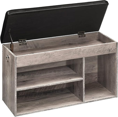HOOBRO Shoe Storage Bench with Cushion, 32.3'' Entryway Bench with Lift Top Hidden Storage and Adjustable Shelves, Wooden Shoe Rack Bench for Entryway Bedroom, Rustic Brown and Black BG40HX01