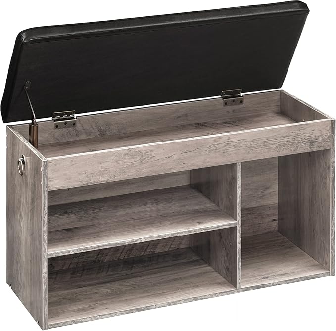 HOOBRO Shoe Storage Bench with Cushion, 32.3'' Entryway Bench with Lift Top Hidden Storage and Adjustable Shelves, Wooden Shoe Rack Bench for Entryway Bedroom, Rustic Brown and Black BG40HX01