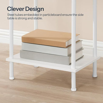 HOOBRO Side Table with Charging Station, Set of 2 End Tables with USB Port and Outlets, Nightstand with 2-Layer Storage Shelves for Small Spaces, Living Room, Bedroom, White WW09UBZP201