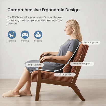 DUMOS Mid Century Modern Accent Chair, Upholstered Armchair with Lumbar Pillow and Solid Wood Frame, Comfy Reading Chair for Small Living Room, Bedroom, Guest Room, Orange