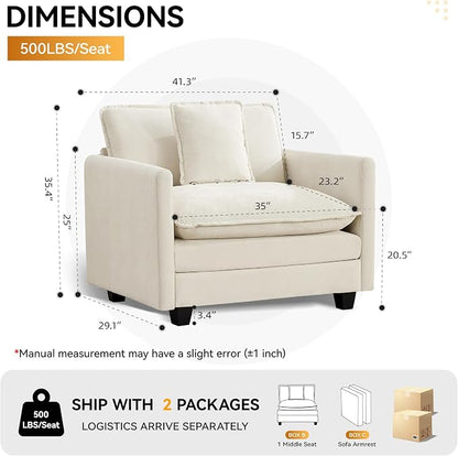 WUTUTUEE 41'' Modern Chenille Oversized Chair, Upholstered Accent Living Room Chair with Extra Thicked Deep Seat, Single Lounge Chair for Bedroom, Small Apartment, Beige