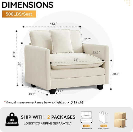 WUTUTUEE 41'' Modern Chenille Oversized Chair, Upholstered Accent Living Room Chair with Extra Thicked Deep Seat, Single Lounge Chair for Bedroom, Small Apartment, Beige