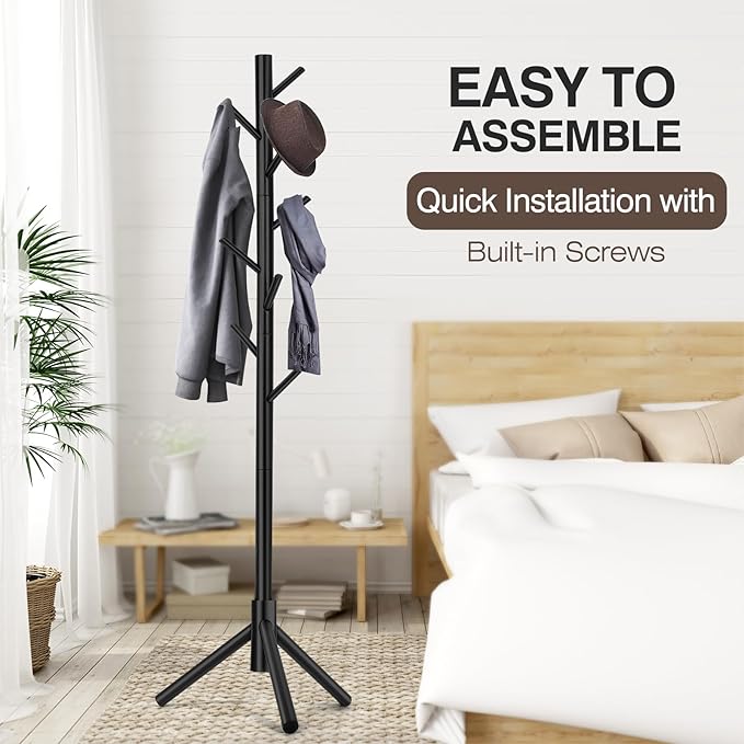 WANGMUXIA Coat Rack, Freestanding Coat Rack with 8 Hooks and 3 Adjustable Size Tree Coat Racks for Bedroom, Hallway, Entrance, Office, for Hats, Coats, Scarves, Handbags