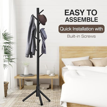 WANGMUXIA Coat Rack, Freestanding Coat Rack with 8 Hooks and 3 Adjustable Size Tree Coat Racks for Bedroom, Hallway, Entrance, Office, for Hats, Coats, Scarves, Handbags