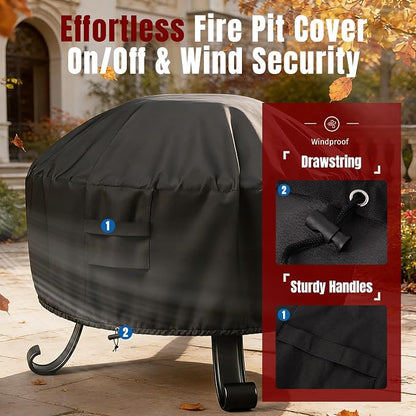 SHINESTAR Fire Pit Cover Round, Fits for 32-36 Inch Fire Pit Table, 600D Heavy Duty Fabric, Waterproof and Windproof, 36" D x 20" H, Black