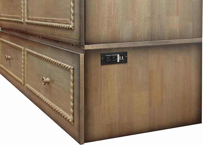 Mega Solutions Venetian Murphy Cabinet Bed with Deepest Storage Drawer On The Market and USB Charging Station 6 inch (Latte, Queen)