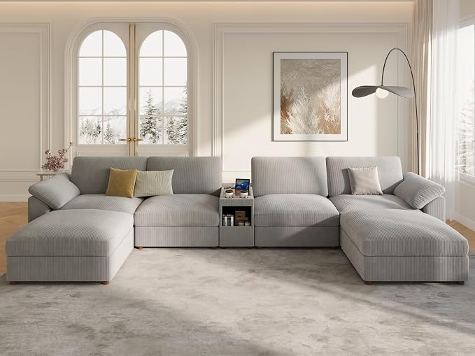 EASE MOOSE Oversized U Shape Sectional Modular Sofa, Extra Large Deep Seat Couch Modular Removable Washable Sectional Couch,Light Gray